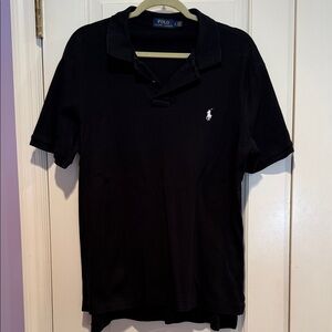 Ralph Lauren Black Short-Sleeve Mesh Polo with White Pony